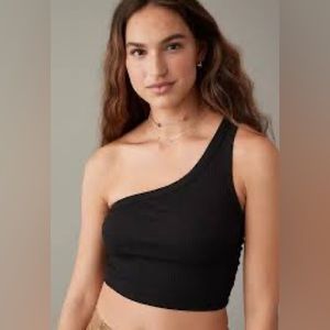 American Eagle Cropped One Shoulder Tank Top Black Size Medium